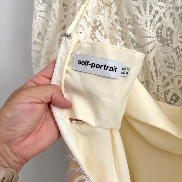 Self-Portrait Floral Lace Short Sleeve Midi Dress in Ivory Women’s Size US 8 - Picture 12 of 13